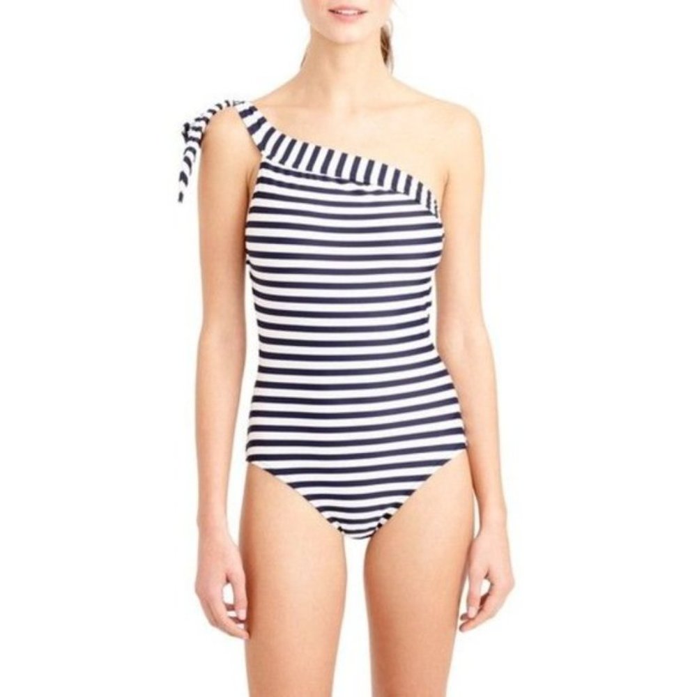 J. Crew one-shoulder one-piece in classic stripe